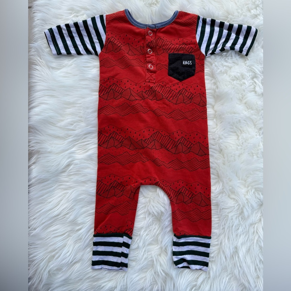 Rags to Raches orange and Black Striped Baby Romper